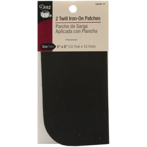 Dritz 55240-1T Twill Iron-On Patches, Black, 5 by 5-Inch, 2-Pack