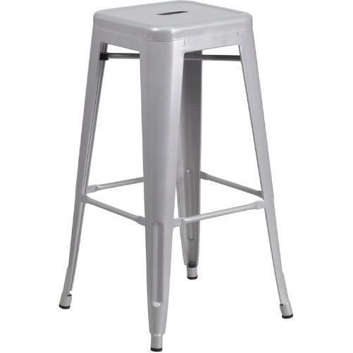 Flash Furniture 30'' High Backless Silver Metal Indoor-Outdoor Barstool with Square Seat