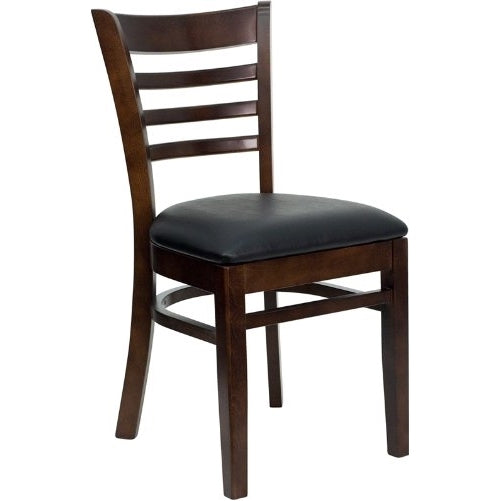 Flash Furniture 2 Pk. HERCULES Series Ladder Back Walnut Wood Restaurant Chair - Black Vinyl Seat