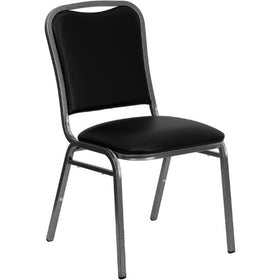 Flash Furniture HERCULES Series Stacking Banquet Chair in Black Vinyl - Silver Vein Frame