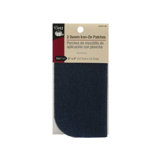 Dritz 55240-3D Denim Iron-On Patches, Dark Blue, 5 by 5-Inch, 2-Pack