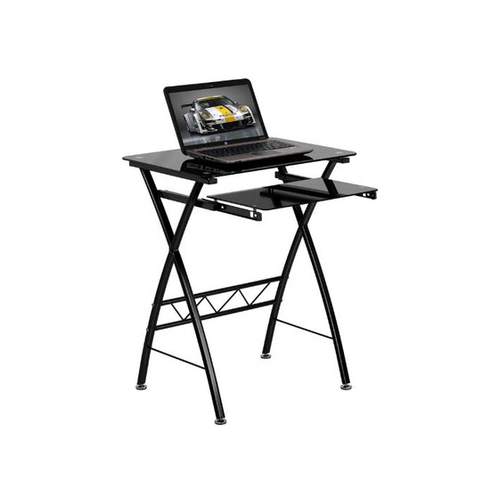 Flash Furniture Black Tempered Glass Computer Desk with Pull-Out Keyboard Tray