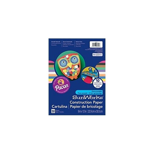Pacon SunWorks Construction Paper, 9-Inches by 12-Inches, 50-Count, Assorted (6503)