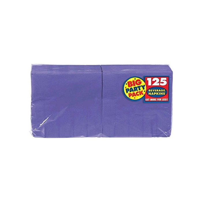 Amscan 600013.106 Big Party Pack Beverage Napkins (125 Count), New Purple; 55"X 55"