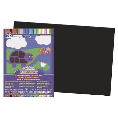 SunWorks PAC6307 Construction Paper, 12-Inches by 18-Inches, 50-Count, Black (6307)