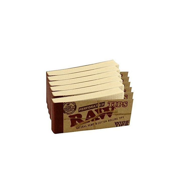Raw Rolling Papers Perforated Wide Cotton Filter Tips 6 Pack = 300 Tips