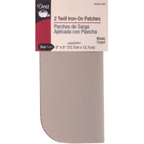 Dritz 55240-58T Twill Iron-On Patches, Khaki, 5 by 5-Inch, 2-Pack