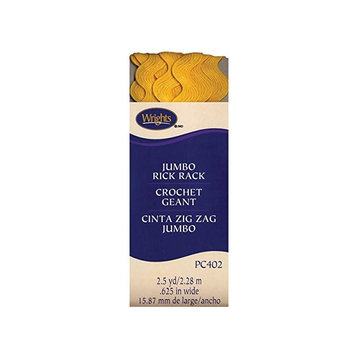 Wrights 5/8 by 2-1/2-Yard Rickrack Quilting Supplies, Jumbo, Yellow