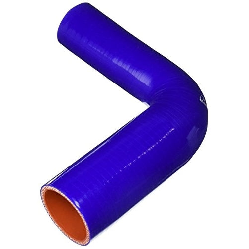 HPS HTSER90-150-200-BLUE Silicone High Temperature 4-ply Reinforced 90 degree Elbow Reducer Coupler Hose, 75 PSI Maximum Pressure, 4" Leg Length on each side, 1-1/2" > 2" ID, Blue