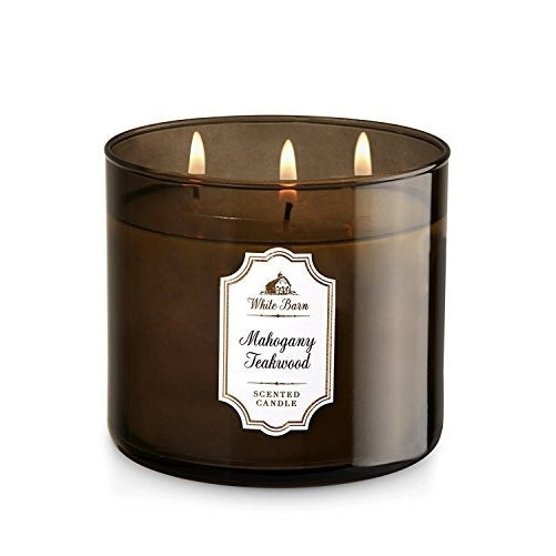 Bath & Body Works, White Barn 3-Wick Candle, Mahogany Teakwood