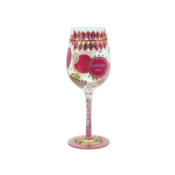 Designs by Lolita “Birthday Goddess” Hand-painted Artisan Wine Glass, 15 oz.