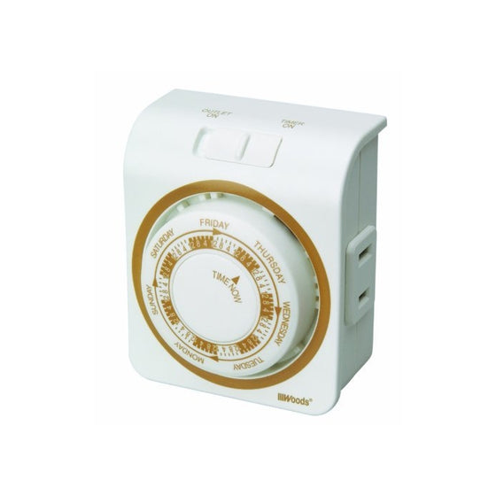 Woods 50003WD Indoor 7-Day Plug-In Mechanical Timer, 1 Polarized Outlet