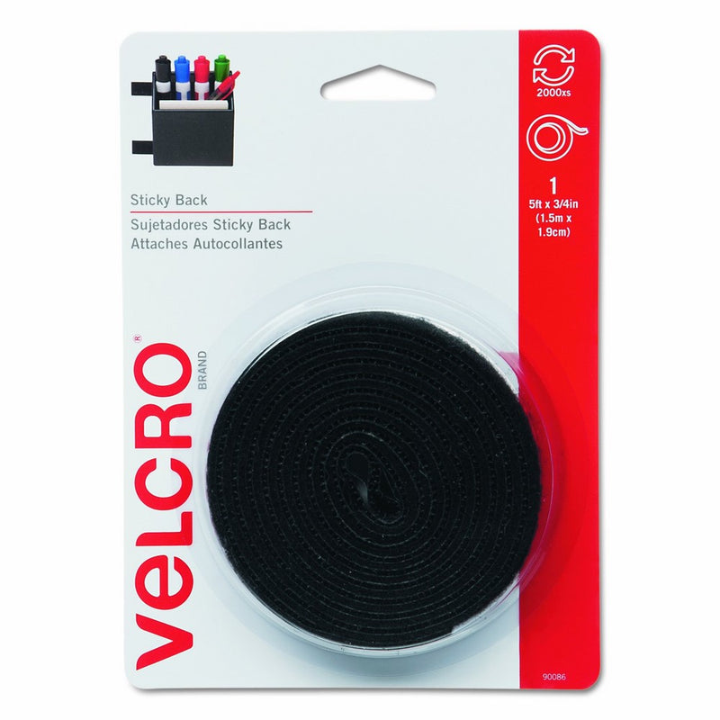 VELCRO Brand - Sticky Back Hook & Loop Fastener Tape with Dispenser, 3/4" x 5ft Roll, Black