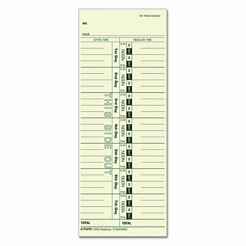 TOPS 1256 Acroprint/Cincinnati/Lathem/Simplex/Stromberg Time Card 3 1/2 x 9 (Box of 500)