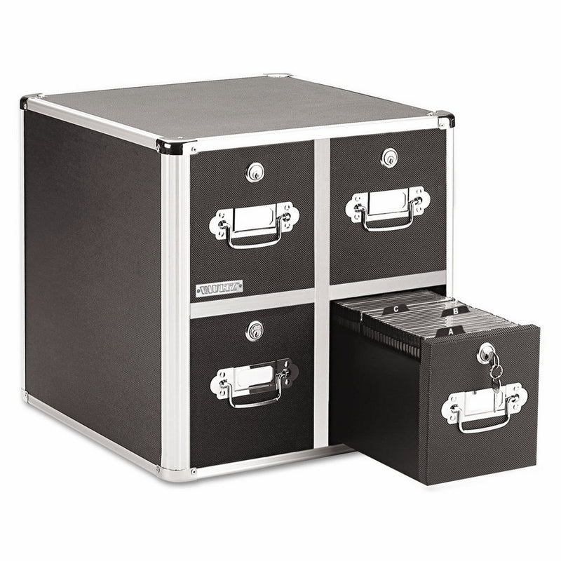 Vaultz Locking CD File Cabinet, 4 Drawers, 15.25 x 14.00 x 14.50 Inches, Black (VZ01049)