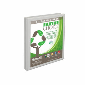 Samsill Earth's Choice Biobased Presentation Binder, 3 Ring Binder, Half Inch, Round Ring, Customizable, White