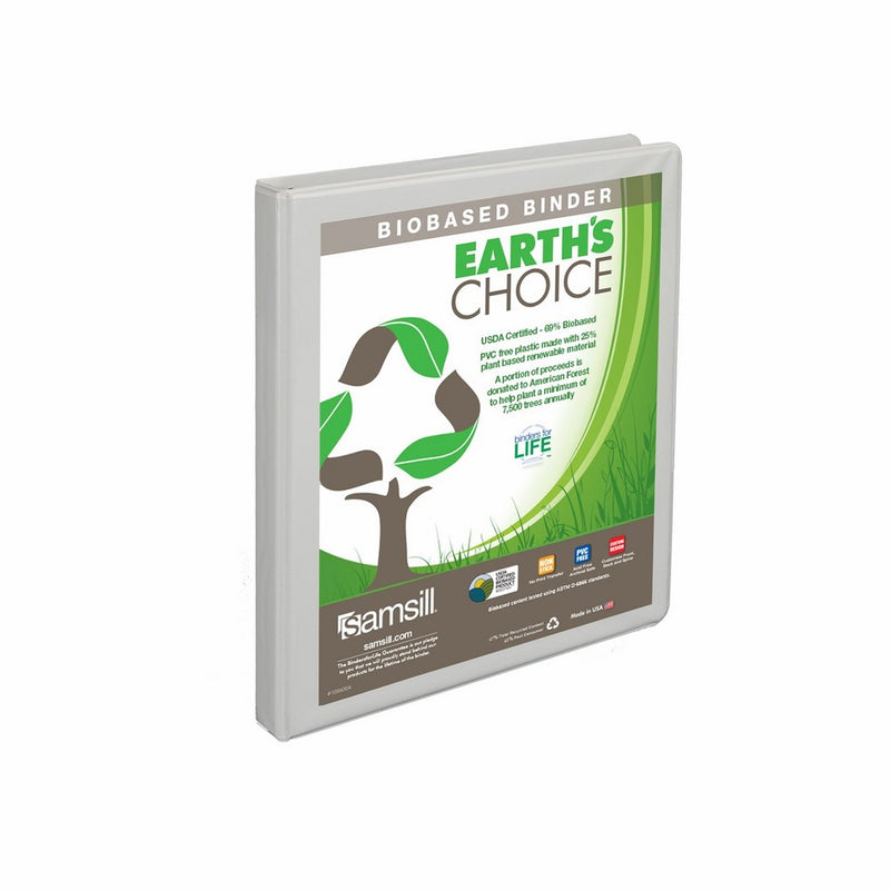 Samsill Earth's Choice Biobased Presentation Binder, 3 Ring Binder, Half Inch, Round Ring, Customizable, White