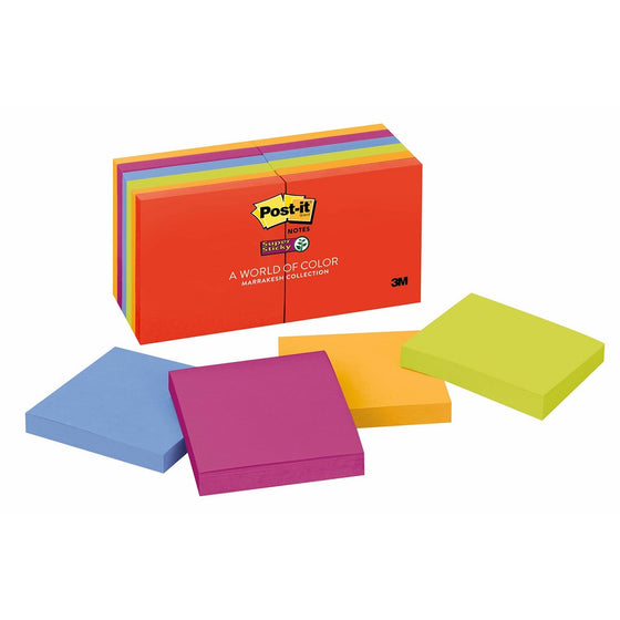 Post-it Super Sticky Notes, 3 in x 3 in, Marrakesh Collection, 12 Pads/Pack, 90 Sheets/Pad (654-12SSAN)