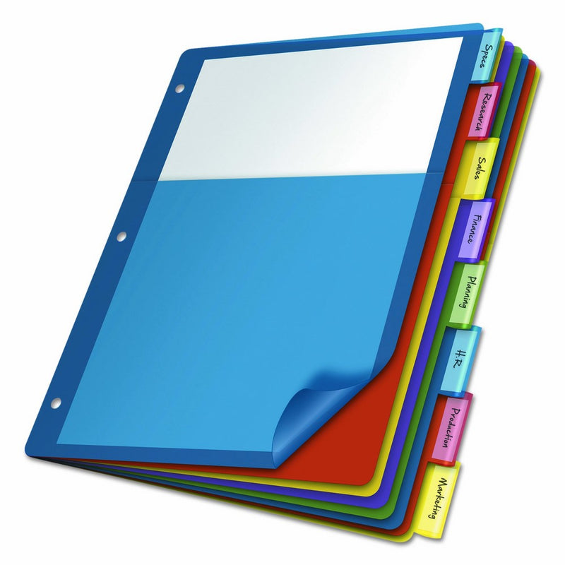 Cardinal 84017 Poly 1-Pocket Index Dividers, Letter, Multicolor, 8-Tabs per Set (Pack of 4 Sets)
