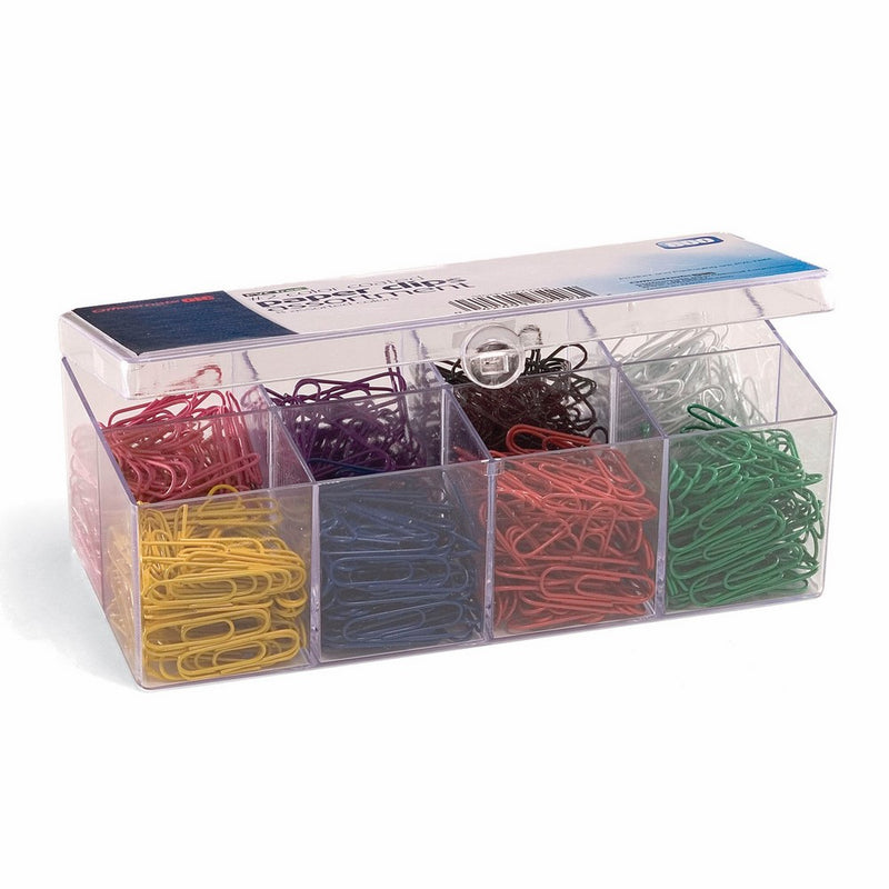 Officemate PVC-Free Color Coated Paper Clips, 2, 800 per Reusable Plastic Organizer with 8 Compartments (97228)