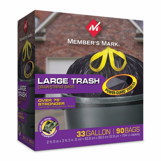 Member Mark 33 Gal. Power-guard Drawstring Trash, 90 Count