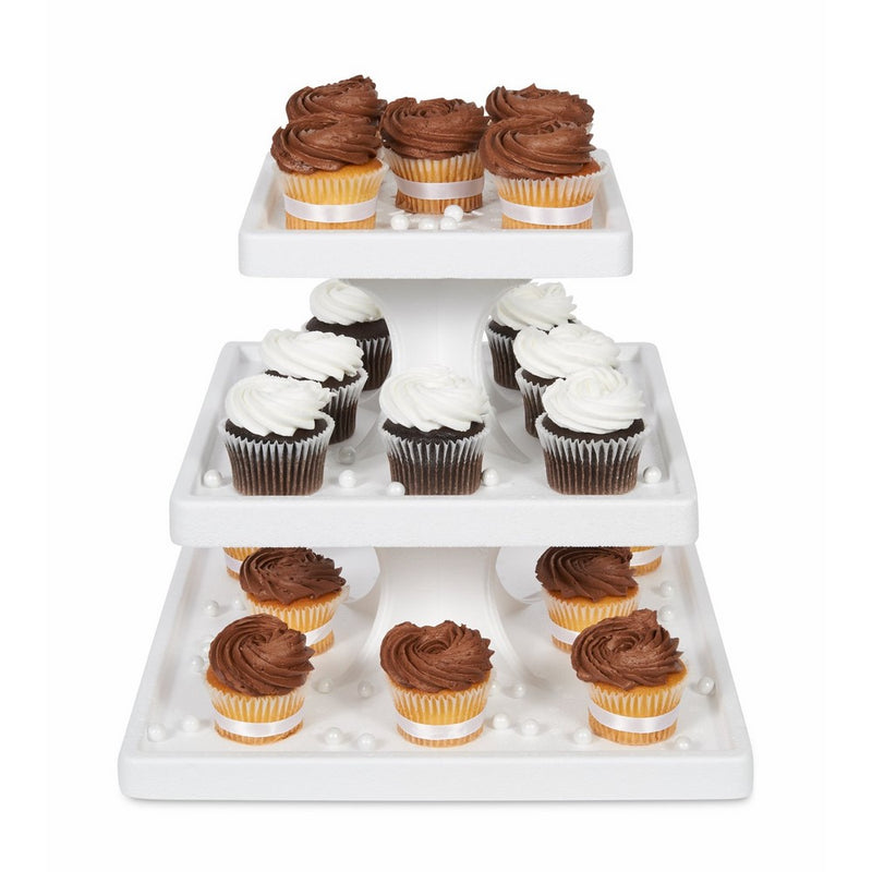 Bakery Crafts 3-Tier Square Styrofoam Cake/Cupcake Stand