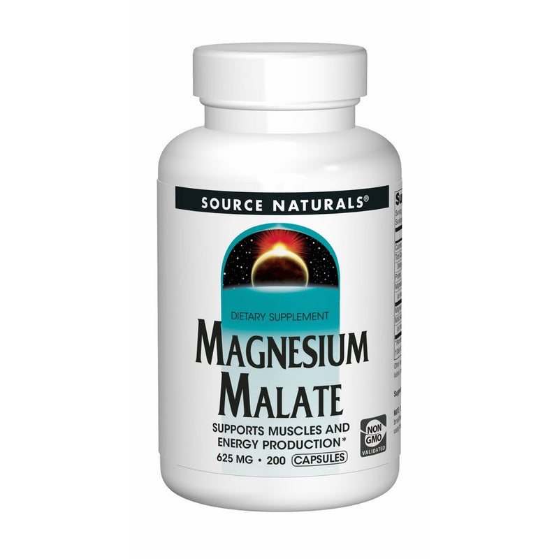 Source Naturals Magnesium Malate 625mg Supplement Essential, Bio-Available Magnesium Malic Acid Supplement - 200 Capsules