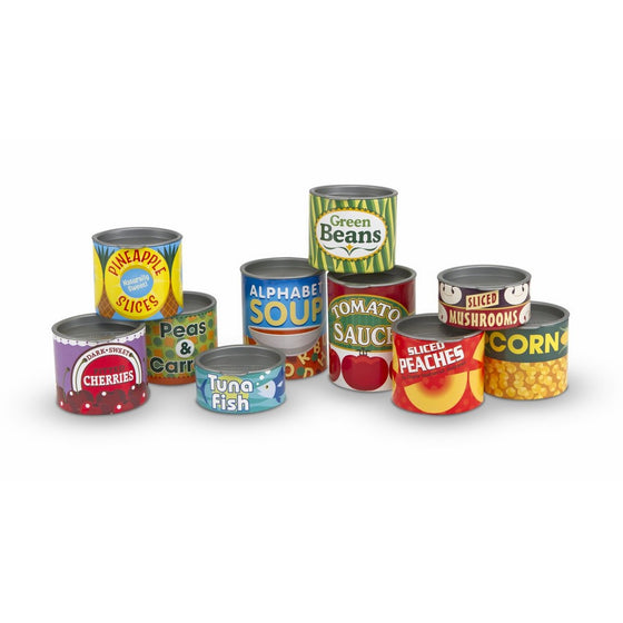 Melissa & Doug Let's Play House! Grocery Cans Play Food Kitchen Accessory - 10 Stackable Cans With Removable Lids