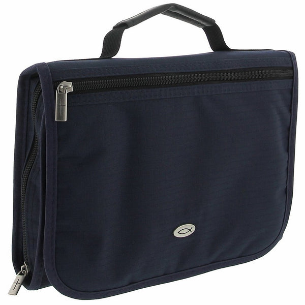 Three-Fold Textured Poly-Canvas Bible Organizer (Medium, Navy Blue)