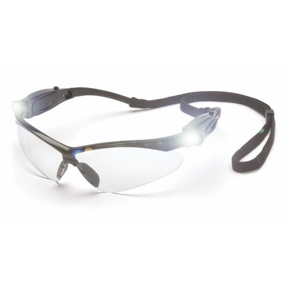 Pyramex PMXTREME Safety Glasses, Black Frame LED Temples/Clear Lens