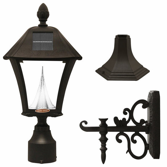 Gama Sonic Baytown Solar Outdoor Lamp GS-106FPW-B - Pole/Pier/Wall Mount Kit - Black Finish