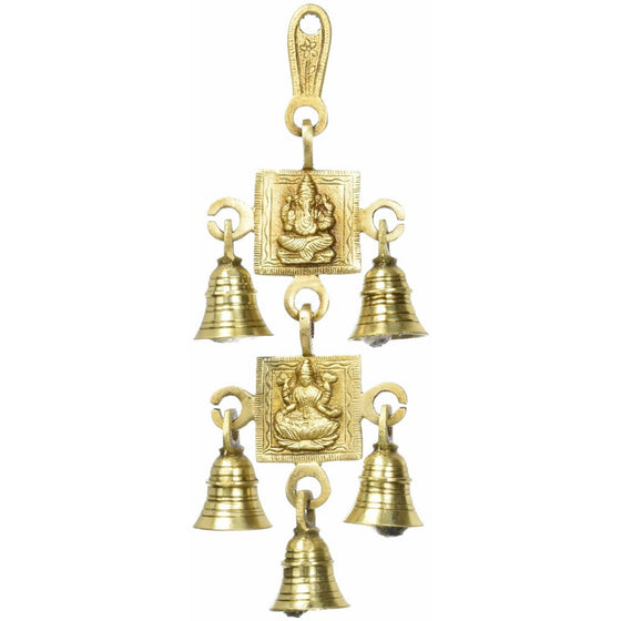 5 Bells Brass Hanging Hindu God Ganesha And Goddess Laxmi Ji Statue Engraved For Luck Home Temple Use