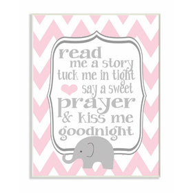 The Kids Room by Stupell Art Wall Plaque, Read Me A Story/Elephant In Pink Chevron, 11 x 0.5 x 15, Proudly Made in USA