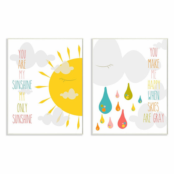 The Kids Room by Stupell 2 Piece Graphic Wall Plaque Set, You Are My Sunshine