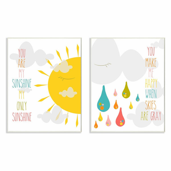 The Kids Room by Stupell 2 Piece Graphic Wall Plaque Set, You Are My Sunshine