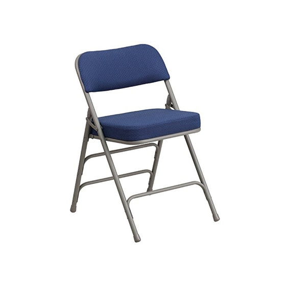 HERCULES Series Premium Curved Triple Braced and Double Hinged Navy Fabric Upholstered Metal Folding Chair