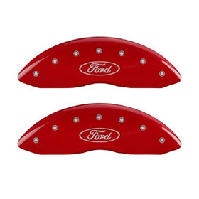 MGP Caliper Covers 10090SFRDRD Ford Oval Logo Type Caliper Cover with Red Powder Coat Finish and Silver Characters, (Set of 4)