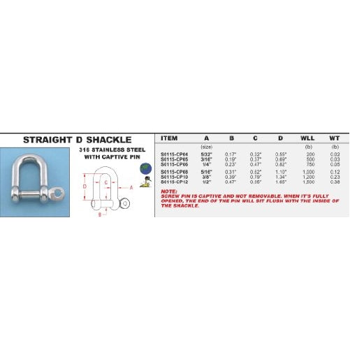 SUNC DSHACKLE 3/16 CAPTI