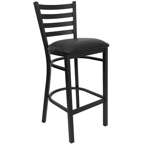 Flash Furniture HERCULES Series Black Ladder Back Metal Restaurant Barstool - Black Vinyl Seat