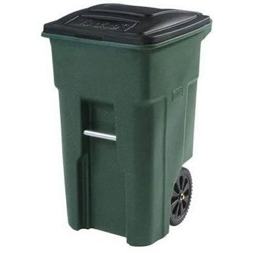 Toter 025532-R1GRS Residential Heavy Duty 2-Wheeled Trash Can with Attached Lid, 32-Gallon, Greenstone