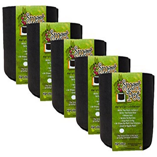 Smart Pot Soft-Sided Fabric Garden Plant Container Aeration Planter Pots, 2 gallon, 5 Pack, Black