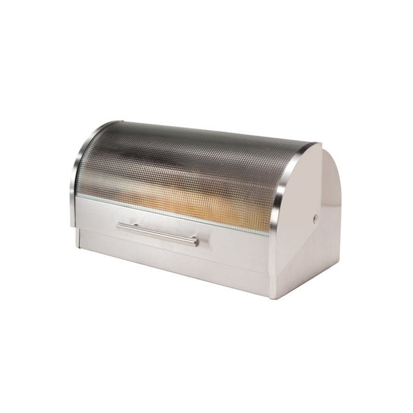 Oggi Stainless Steel Roll Top Bread Box with Tempered Glass Lid