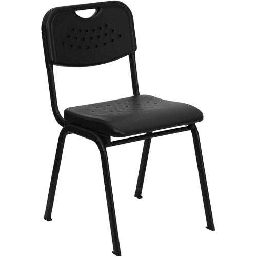 Flash Furniture HERCULES Series 880 lb. Capacity Black Plastic Stack Chair with Black Frame