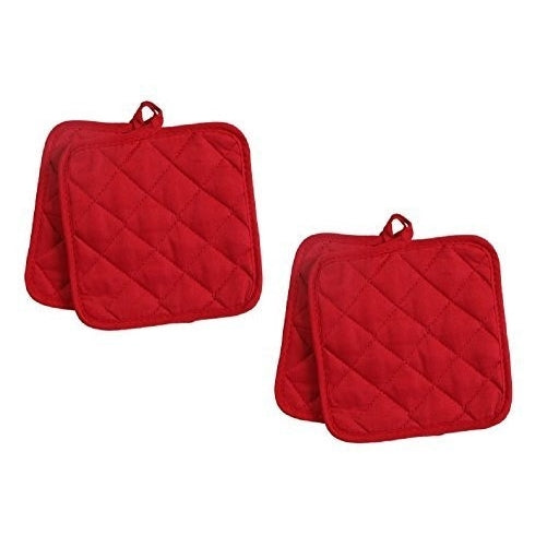 Pack of Four (4) Red Home Store Cotton Pot Holders (2 Sets of 2) (2, Red)