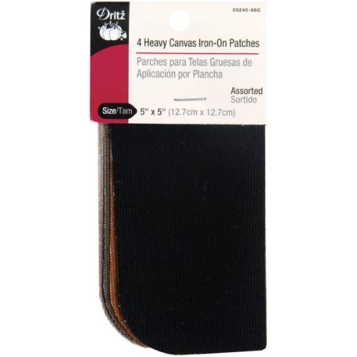 Dritz 55245-66C Heavy Canvas Iron-On Patches, Assorted, 5 by 5-Inch, 4-Pack