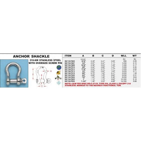316-NM Stainless Steel Anchor Shackle w/ Oversize Screw Pin 3/4" (S0116-FS20)