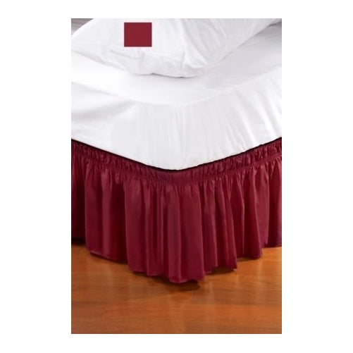 Wrap Around Style Easy Fit Elastic Bed Ruffles for Twin and Full Size Beds, Burgundy