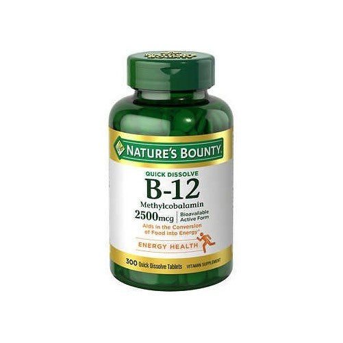 Nature's Bounty Quick Dissolve Fast Acting 2500 mcg Vitamin B-12 Methylcobalamin Natural Cherry Flavor (300 tablets)