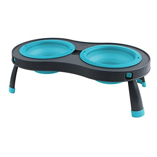 Dexas Popware for Pets Double Elevated Pet Feeder, Small, Gray/Blue