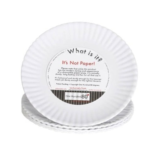 What Is It LARGER SIZE 11-inch Reusable White Dinner Plate, Melamine, Set of 4